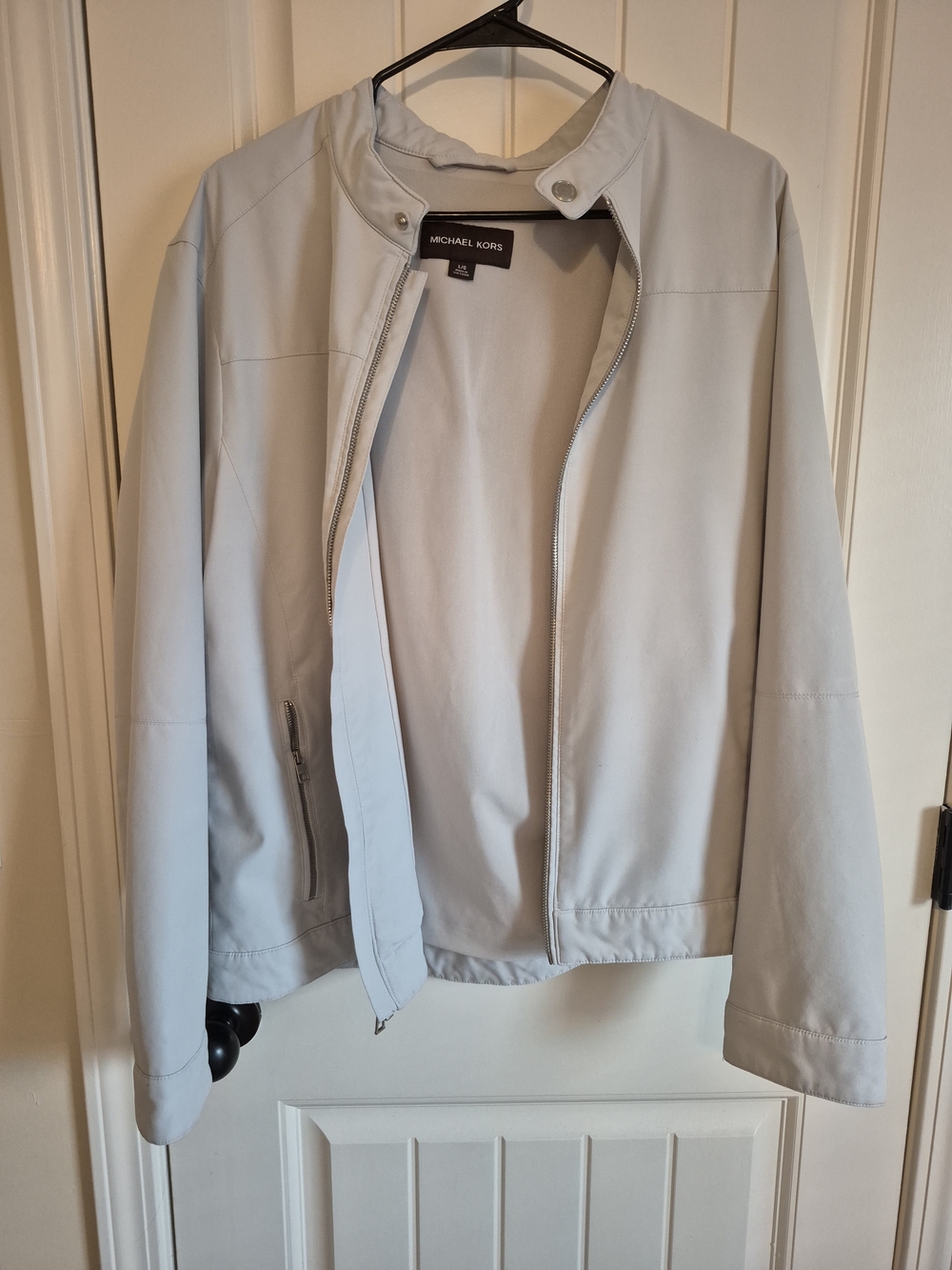 Michael Kors Men’s Light Gray Leather Bomber Jacket